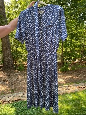 Orvis Navy Blue Floral Button-Front Dress